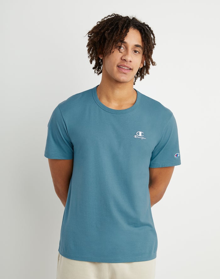 Champion Mens T-Shirt NZ - Lightweight C Logo Applique Blue ( 0472-SGMFW )